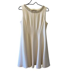 Dress Barn Woman’s Dress White With Sliver Studded Neckline Size 12